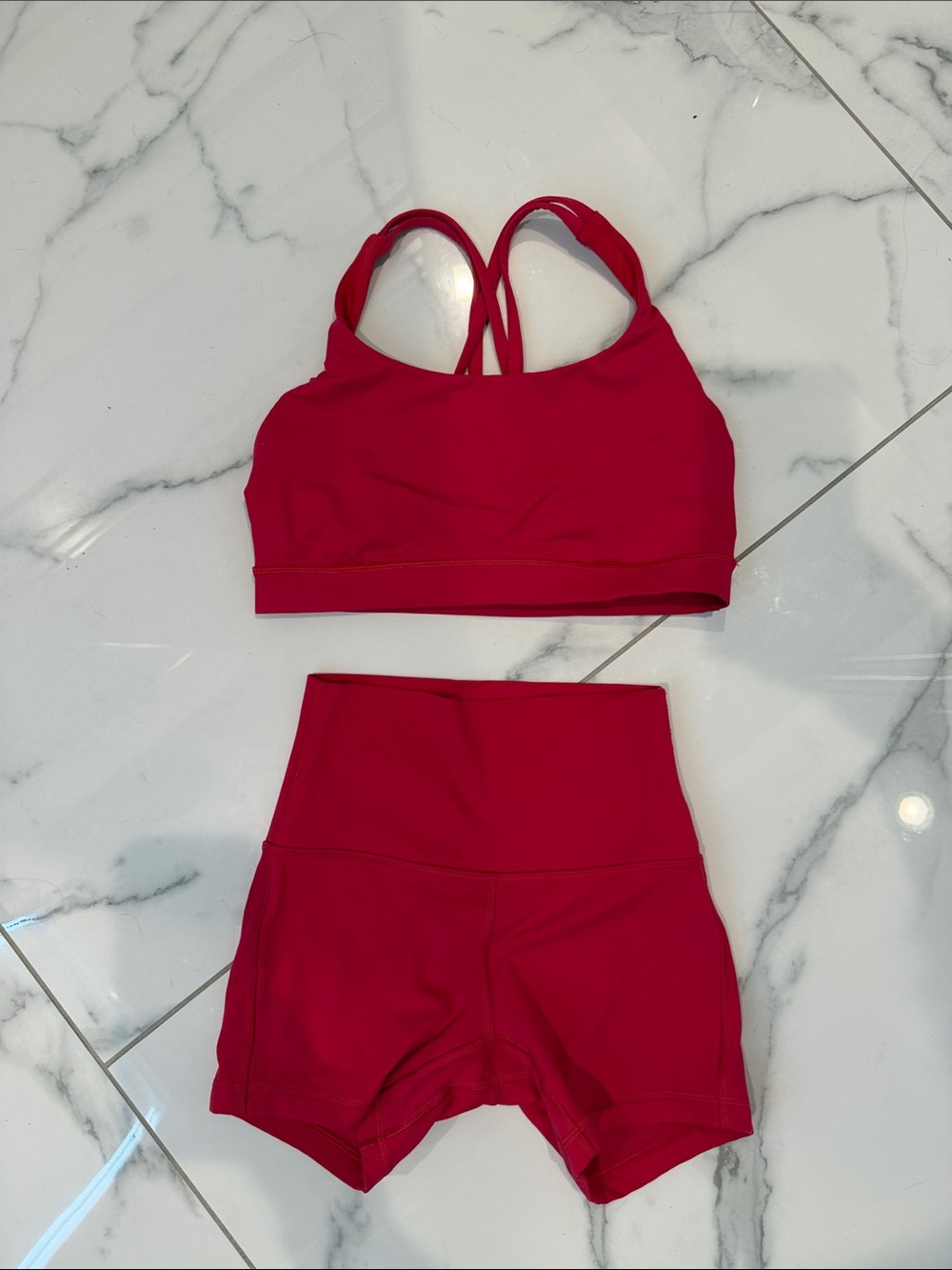 lululemon athletica Raspberry-pink Strappy Sports Bra & High-Waist Shorts Set